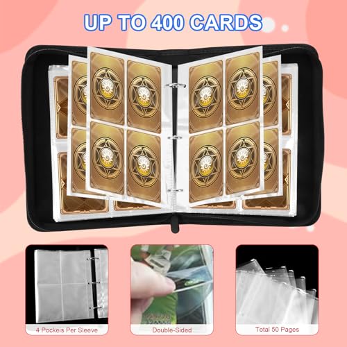 4-Pocket Trading Card Album - 400 Pockets Card Holder - Red Blue