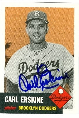 Carl Erskine Autographed 1953 Topps Baseball Card - Brooklyn Dodgers