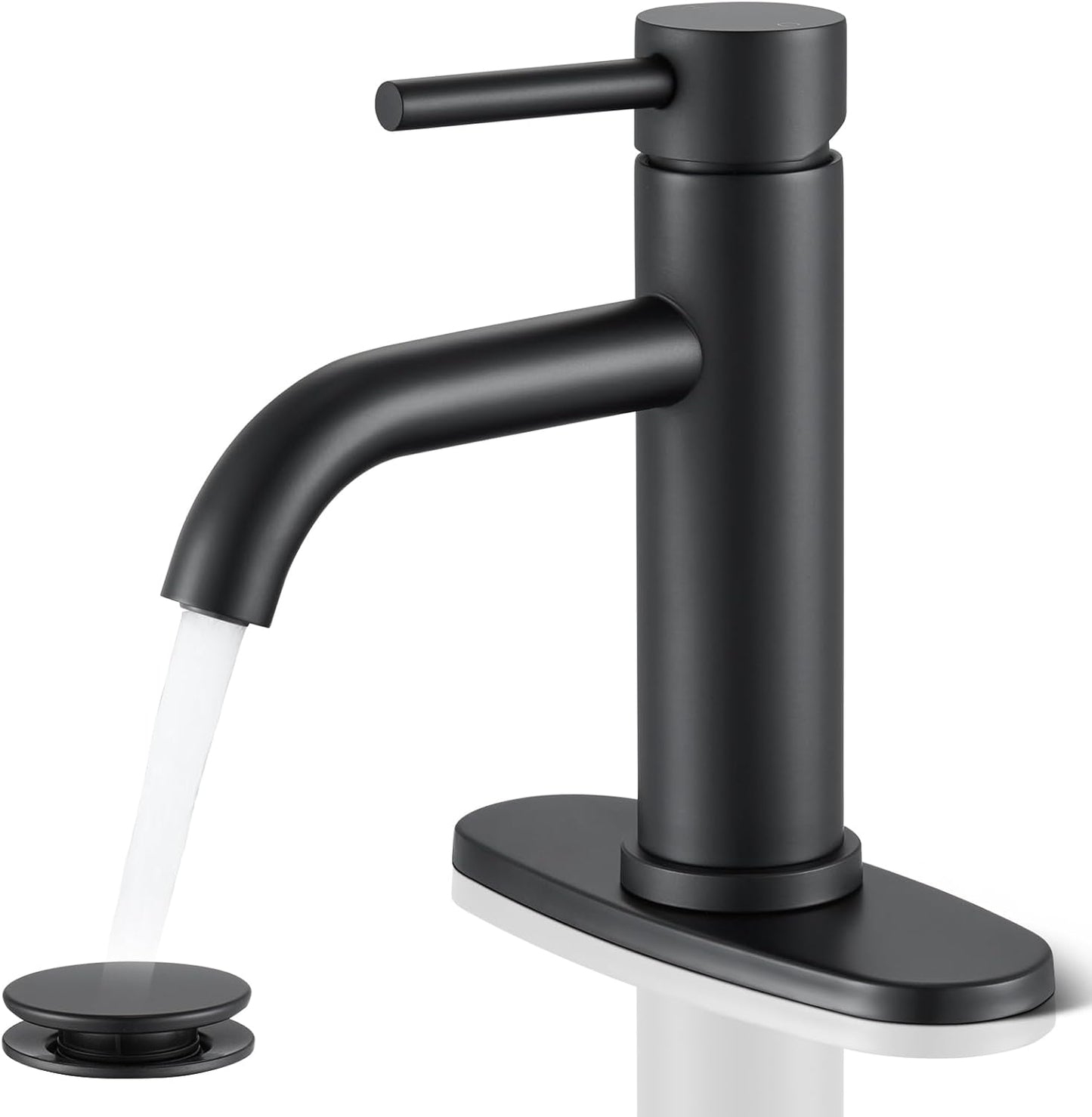 WINKEAR Gold Bathroom Faucet - Modern Single Hole Sink Faucet with Pop-up Drain & Flexible Hoses