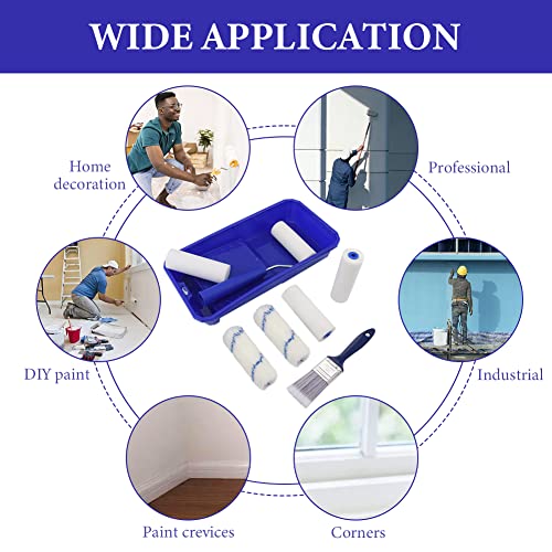 Household Mini Paint Roller Kit, 4 pcs Sponge Paint Roller Head +2 pcs Fabric Roller Head +1 Paint Tray +1 Roller Handle +1 Pant Brush fits Home Painting & Smaller DIY Projects(Multi Color)