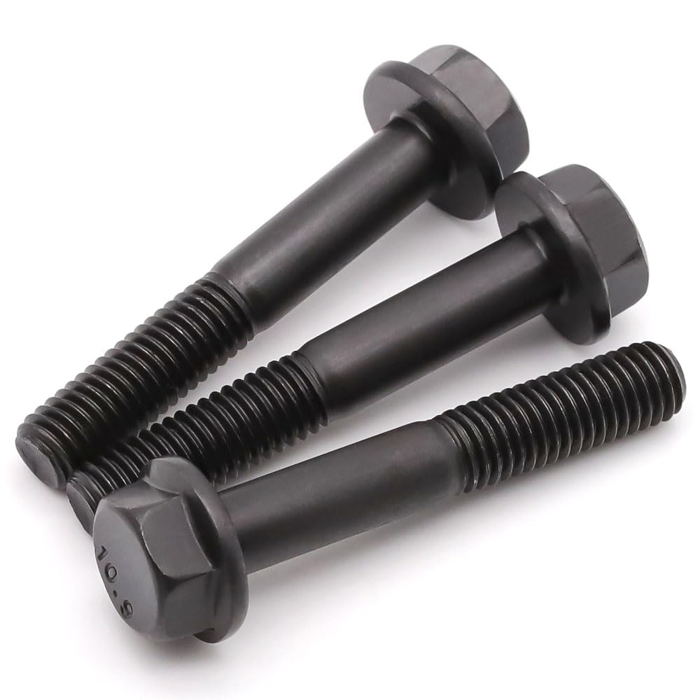 M12-1.75 x 80mm (4 Pack) Flanged Hex Head Bolts, Hexagon Flange Screws, Black Oxide Finish, 10.9 Grade Alloy Steel, Motocycle Car Bolts Replacements, Partial Thread