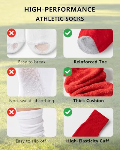 Funjoon Kids Soccer Socks 8-12 Years Youth Boys Knee High Cushioned Sports White