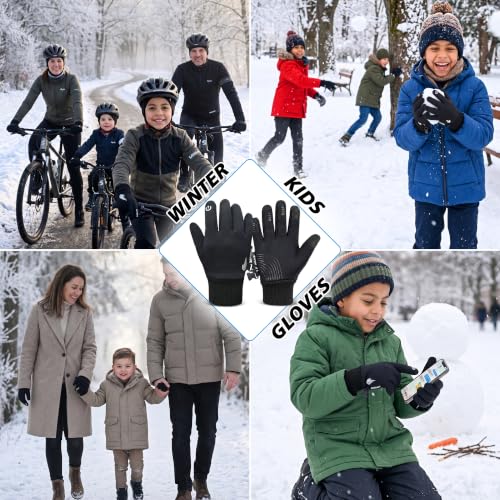Kids Thermal Cycling Gloves - Windproof Touchscreen Mitts, L (9-10 Years) Black