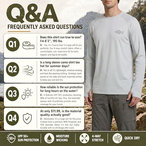 Men's Quick-Dry Fishing Shirt - UPF 50+ with Mesh Panels - Large Gray
