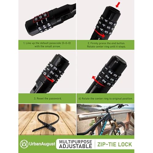 Urban August Adjustable Zip Tie Combination Lock for Cabinet Refrigerator Bike Stroller Helmet Skateboard Luggage- Multi-Purpose French Door Lock - Stainless Steel Fridge Lock (2)