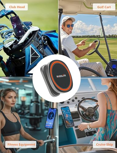 MAGOLFIN Black Aluminum Alloy Magnetic Golf Cart Phone Holder with MagSafe & N52 Magnets