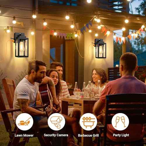 WIHTU Outdoor Wall Light Fixtures, Dusk to Dawn Outdoor Wall Sconce with Outlet, 2-Pack, Porch Sconces Mounted Lighting, Porch Lights with E26, Waterproof Wall Lamps for Patio Front Door