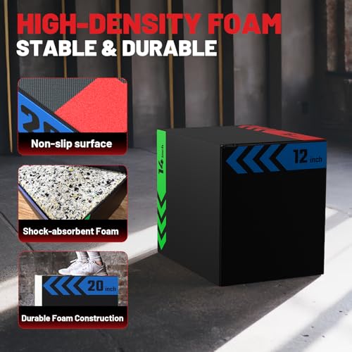 3-in-1 Plyo Box - Anti-Slip, Lightweight Foam - 12x14x16 Inch