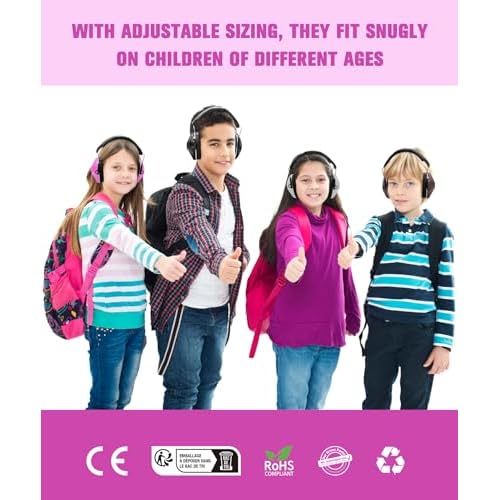 ZOHAN 032 Kids Noise Canceling Headphones - 25dB NRR Kids Ear Protection Earmuffs for School, Monster Jam, Fireworks, Travel, Air Show, Concert, Autism - Pink