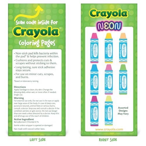 Crayola Shaped Neon Kids Adhesive Bandages, 100 Count