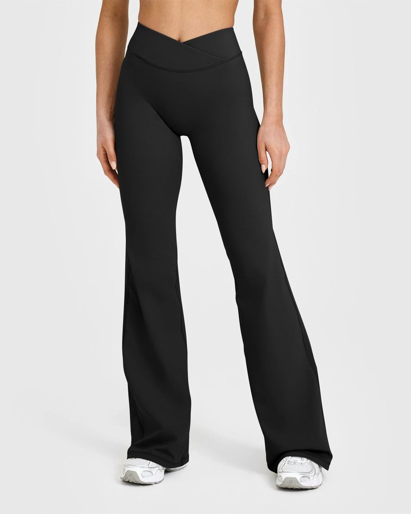 OQQ Yoga Pants Women High Waist Casual Soft Crossover Straight Leg Black