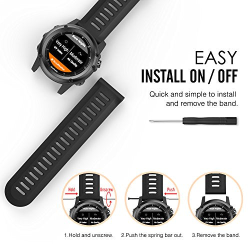Silicone Watch Band for Garmin Fenix 3/5X - Black - 1 Pack