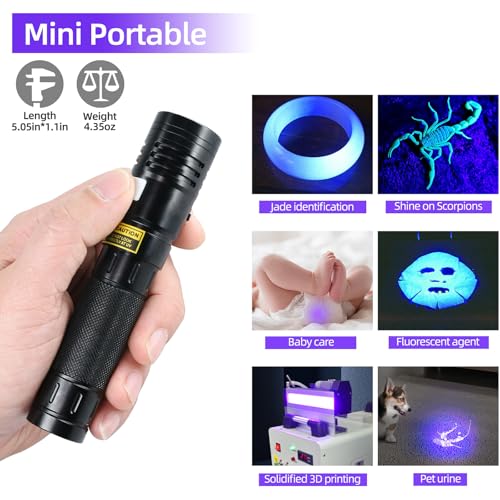 DARKBEAM UV Flashlight 395nm Black Light, 20W High Power 3 UV LEDs USB -C Rechargeable, Mini Woods Lamp Ultraviolet with Glasses- Detector for Pet Urine, Uranium Glass - Leak Detection - Curing Resin