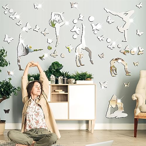 Gymnastics Wall Decals Silhouettes Sport Art Girl Vinyl Decals Wall Sticker Fits Kids Room Decor Home Decor for Living Room Bathroom Removable Modern Mirror Tile Sticker for Yoga Room Gym Bedroom