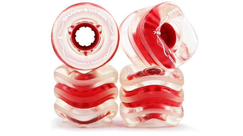 Shark Wheel 60mm 78a Skateboard Wheels, Clear with Red Hub - Hidecomply Signature Team Rider Series