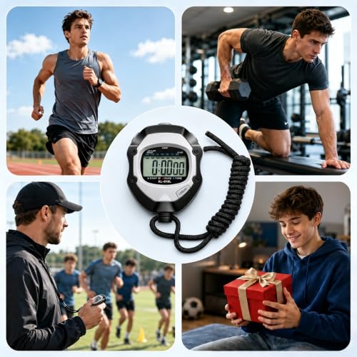 Digital Stopwatch Timer with Large Display, Alarm & Chime - Black