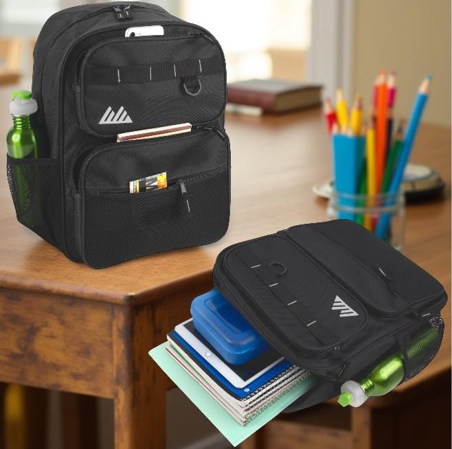 Summit Ridge Travel Backpack for Men & Women, Spacious 17x13x5in with Water Bottle Pockets - Black