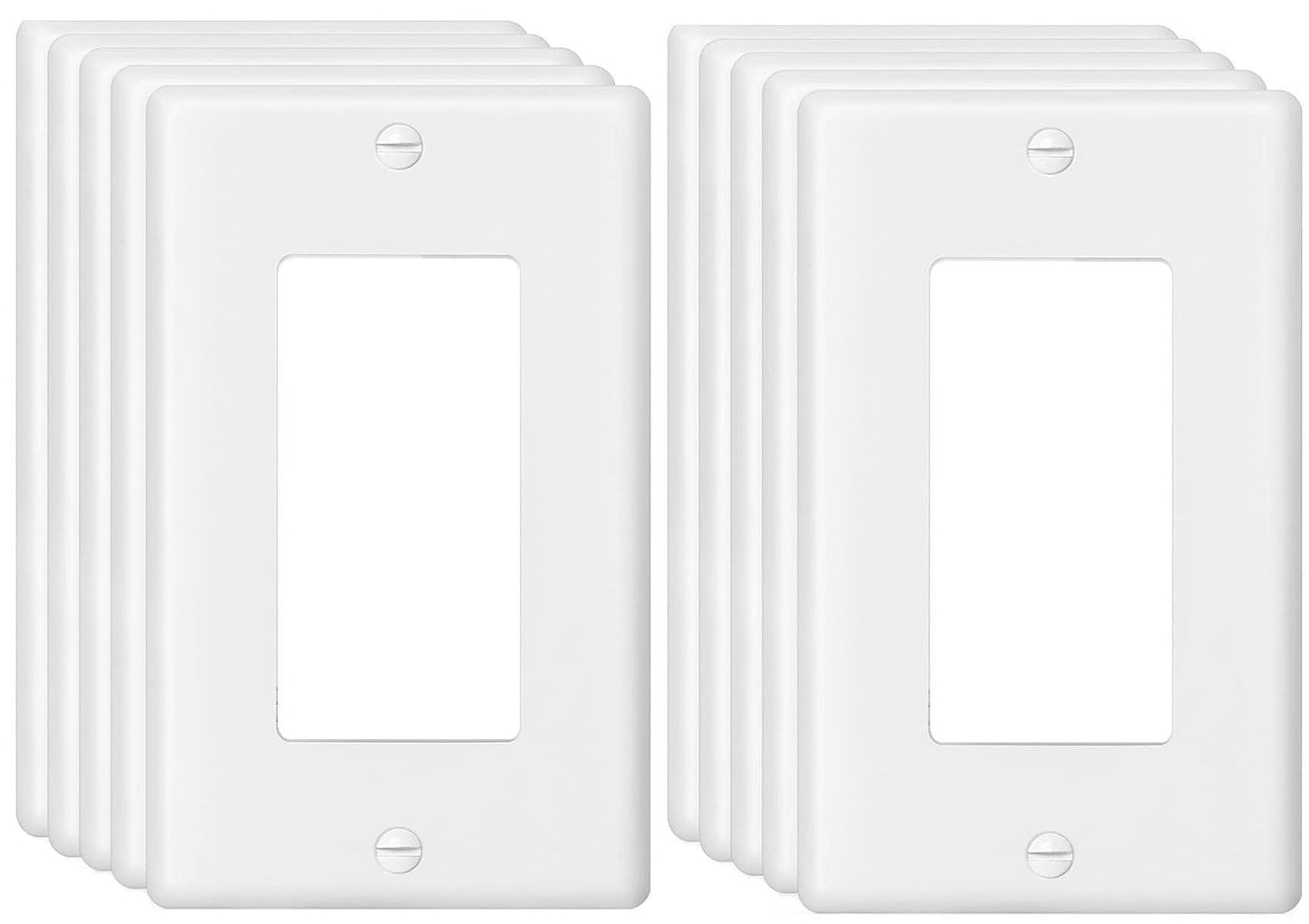 Decora Light Switch Outlet Wall Plate Cover 1-Gang Electrical Device Faceplates Unbreakable Thermoplastic Standard Size Glossy Finish White (10 Pack)