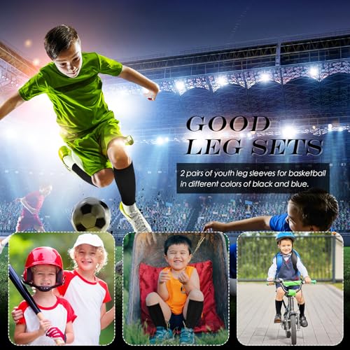 Tarpop 4 Pairs Youth Soccer Leg Sleeves Black Compression Support