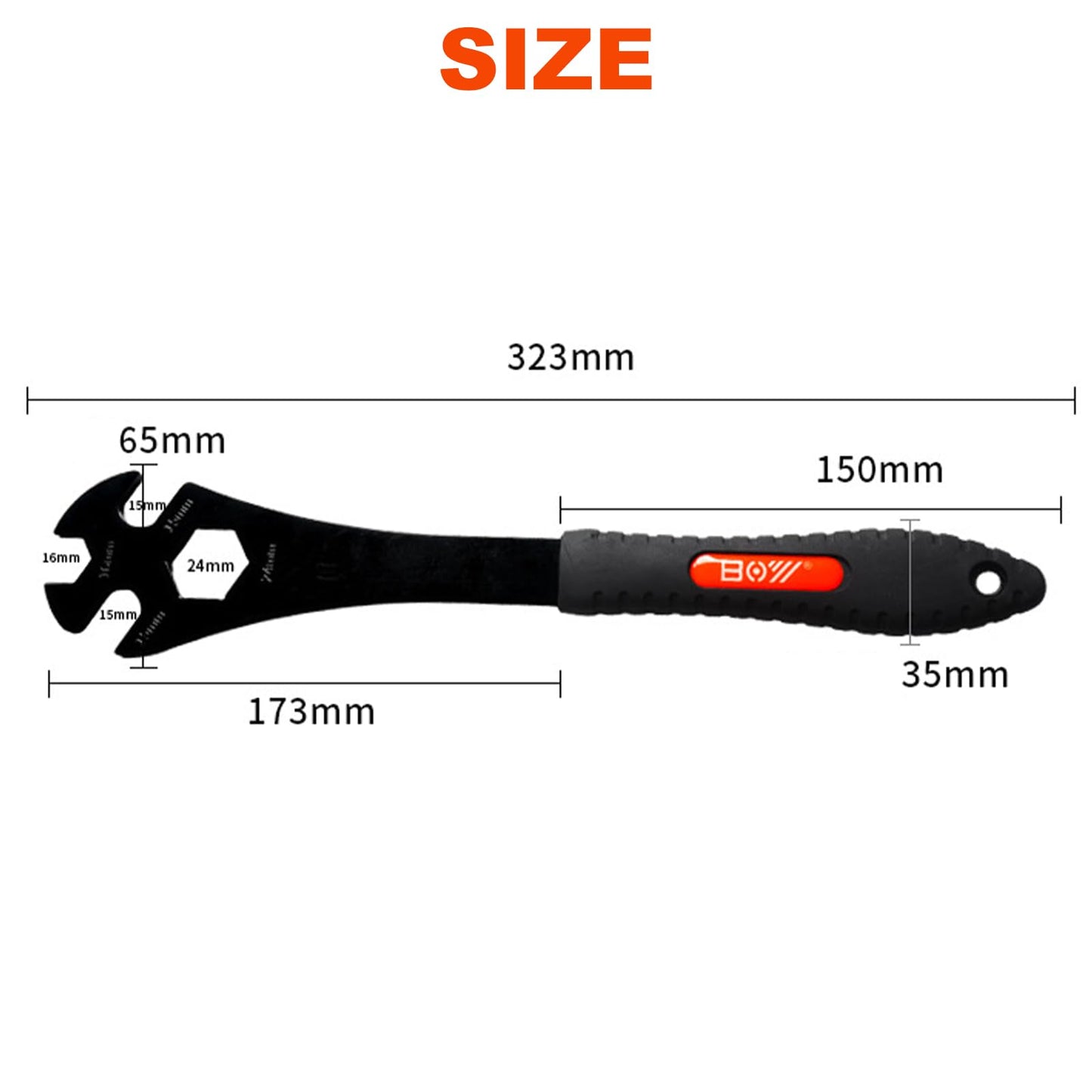 SONZUIA 15mm Bike Pedal Wrench Removal Tool, Long Lever Bicycle Pedal Spanner, 15mm/16mm/24mm Openings (3-in-1)