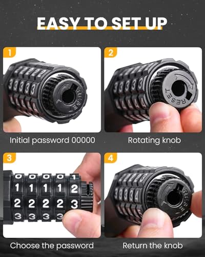 KEYSTP 5-Digit Bike Lock Cable 12mm with Mounting Bracket – Black
