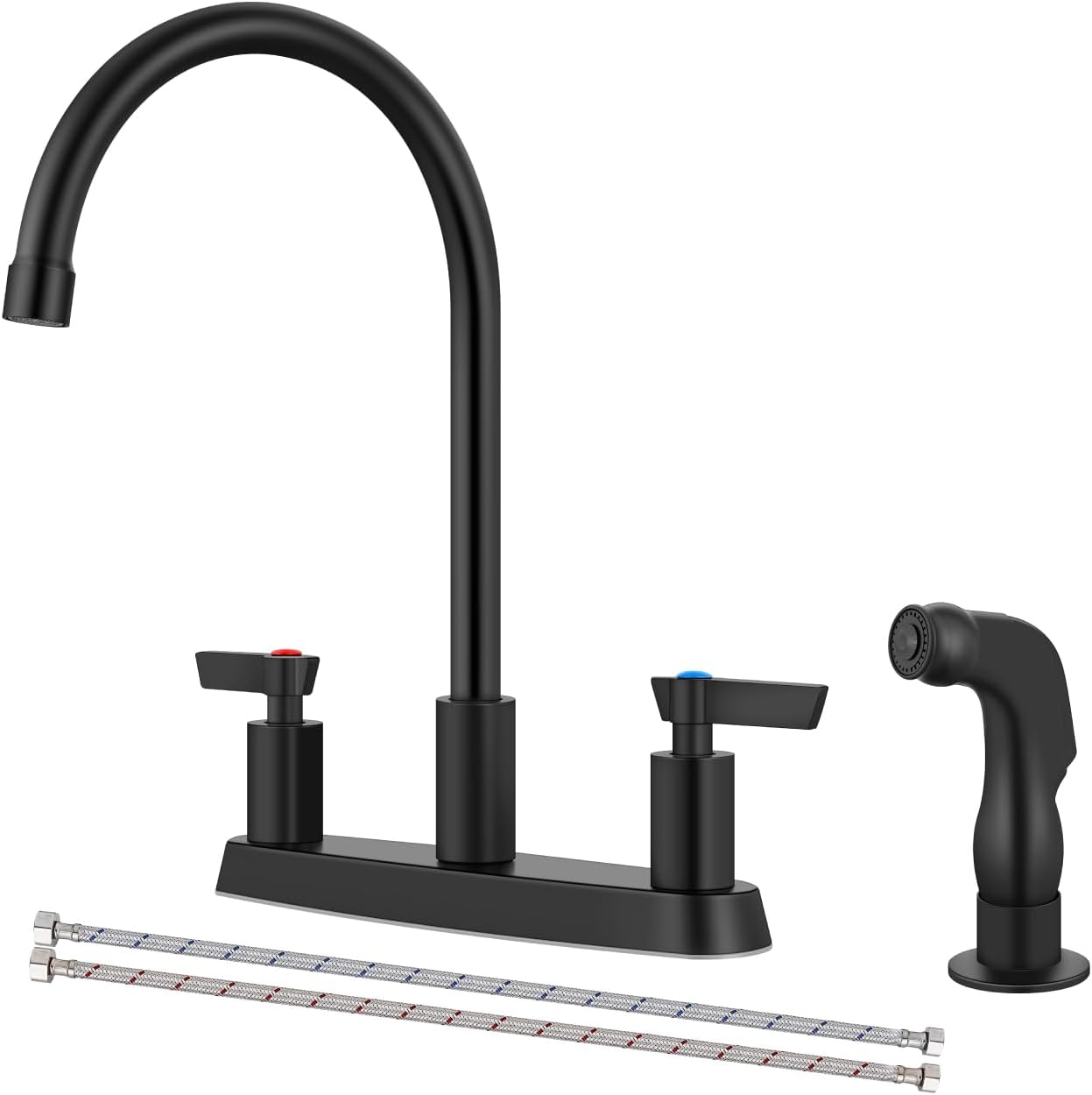 Brushed Nickel Kitchen Faucet with Sprayer - 2 Handle 8-Inch Centerset 3 Hole