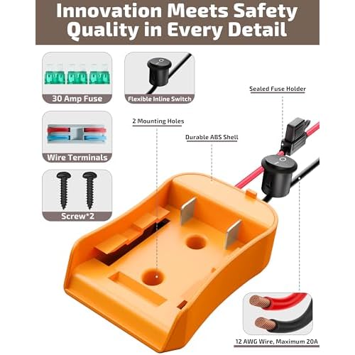 1-Pack for Dewalt 20V Battery Adapter for Power Wheels Battery Upgrade Conversion Kit with Switch, Fuses, Wire Connectors, 12AWG Wire, Power Tool Drill Battery Converter Adapter for DIY RC Car Toy Etc