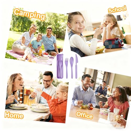 Wheat Straw Travel Utensil Set with Case - Purple