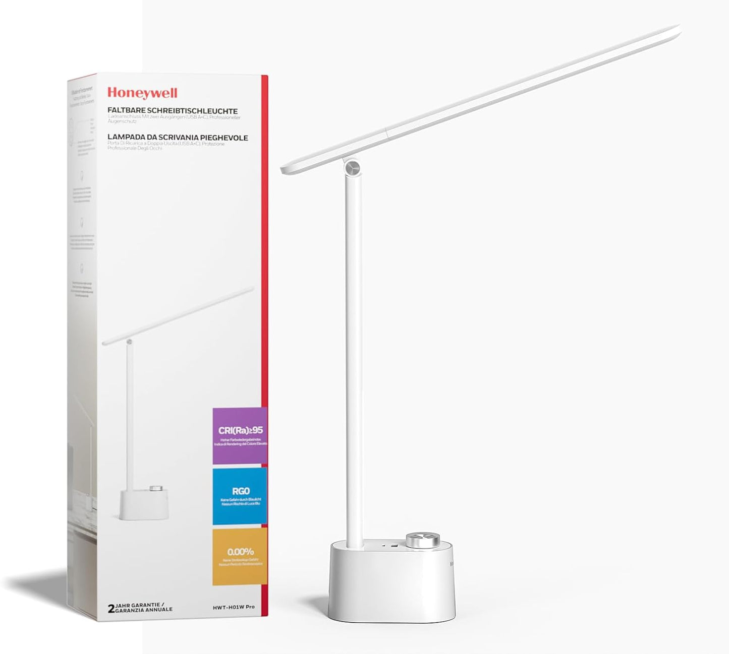 Honeywell H01 Pro LED Desk Lamp - Dimmable Foldable Light with USB Charging & 3 Color Modes for Home Office