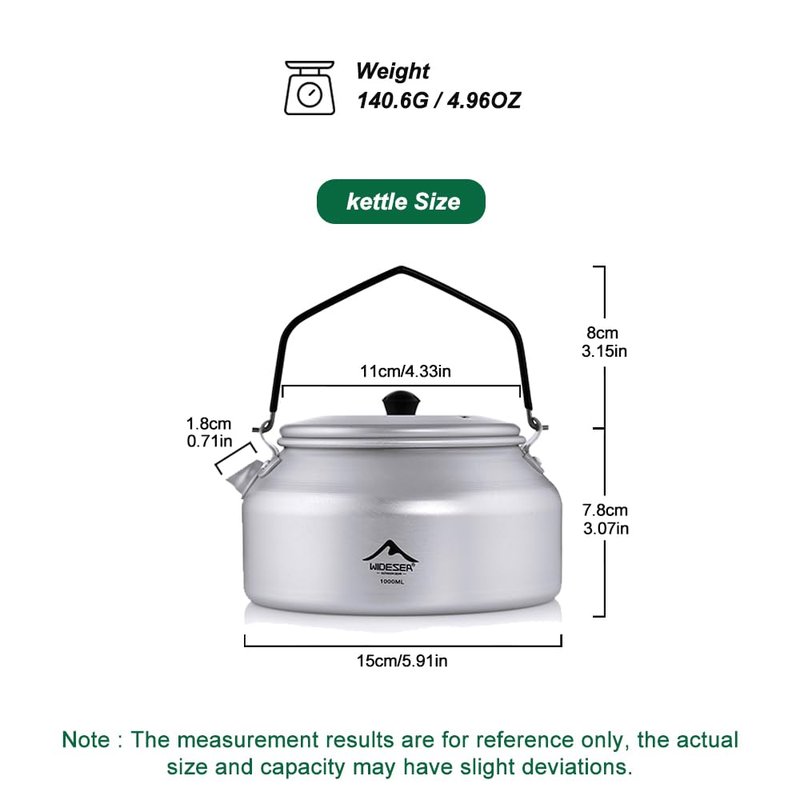widesea UltraLight 1L Camping Kettle, Hard-Anodized Aluminum Open Flame Safe Tea & Coffee Pot with Heat-Resistant Handle, Portable for Campfire, Backpacking, Hiking, and Outdoor Adventures