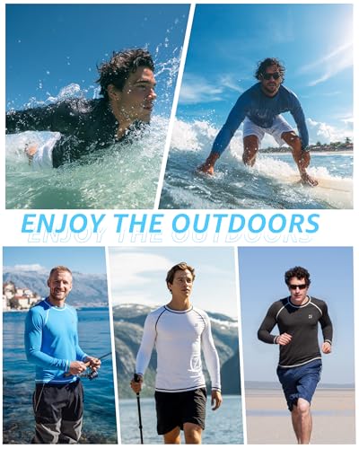 Men's UPF 50+ Long Sleeve Sun Protection Swim Shirt - White, X-Large