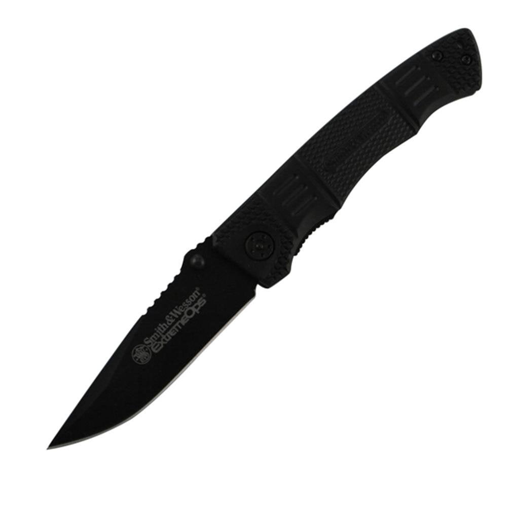 SMITH & WESSON SWEX3 Extreme Ops. Knife with Drop Point Notched Blade,Black