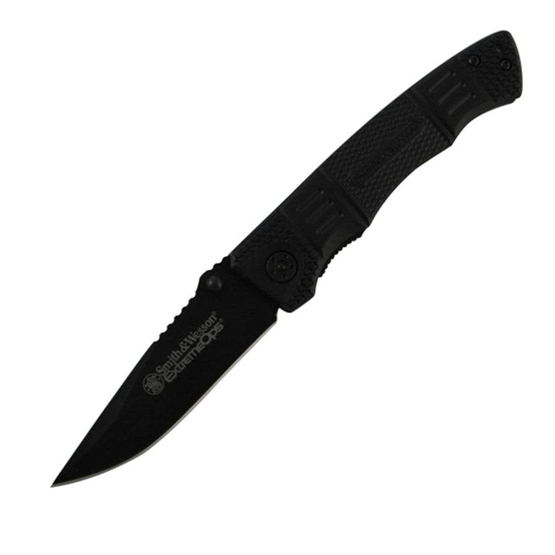 SMITH & WESSON SWEX3 Extreme Ops. Knife with Drop Point Notched Blade,Black