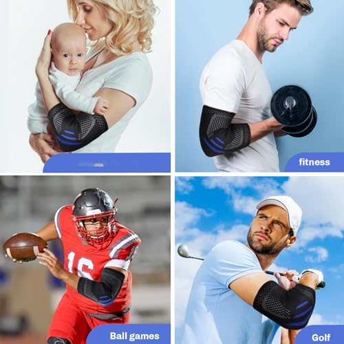 Compression Elbow Brace with Pads - Medium Black Sleeve for Pain Relief