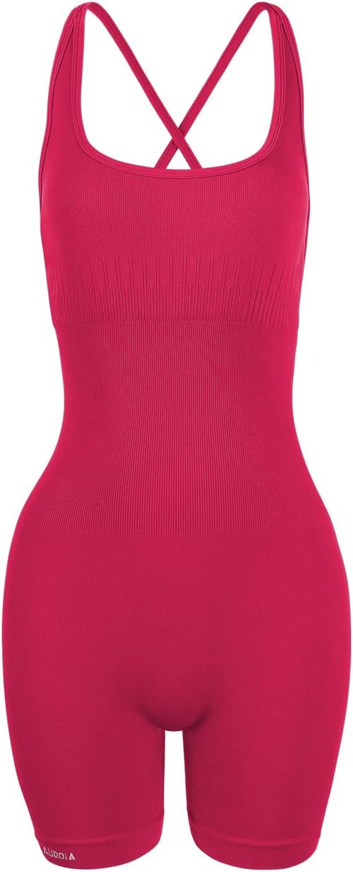 AUROLA Seamless Strappy Romper for Women - Tummy Control One-Piece Yoga Jumpsuit with Padded Bra