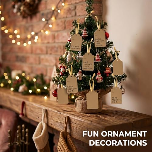 50Pcs Sarcastic Kraft Gift Tags with Golden Ribbon - Brown