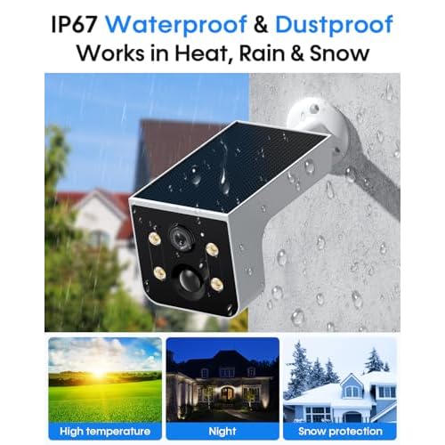 Solar Powered Wireless Outdoor Security Camera: 2K, Color Night Vision, PIR Motion Alerts, IP67, Easy No-Wiring Setup, Long Battery Life, Optional Subscription