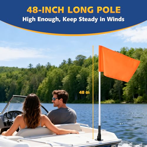 QLOOASEA 48-Inch Orange Boat Safety Flag with High Visibility 12x18" Skier Down Flag for Watersports