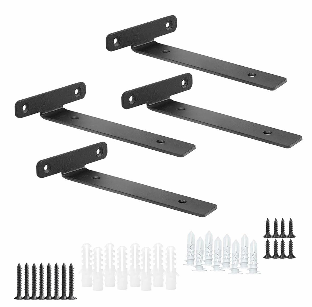 4 Pack Floating Shelf Brackets,6 Inch Heavy Duty Industrial Wall Shelf Bracket,Black Metal Hidden L Brackets for Shelves Support