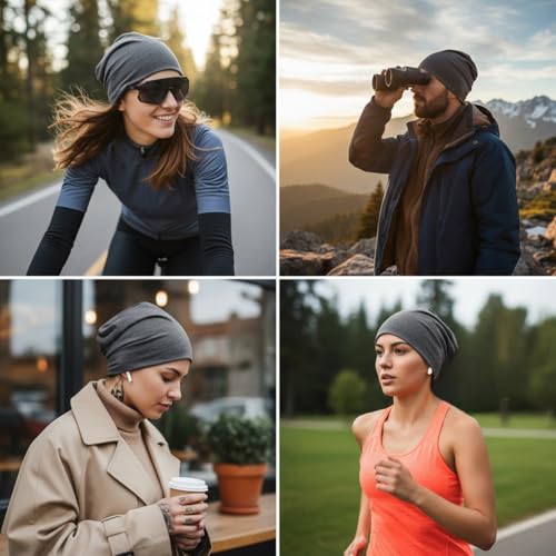 Cotton Slouchy Beanie Hat - Chemo Headwear for Night Use - Grey + Navy Blue