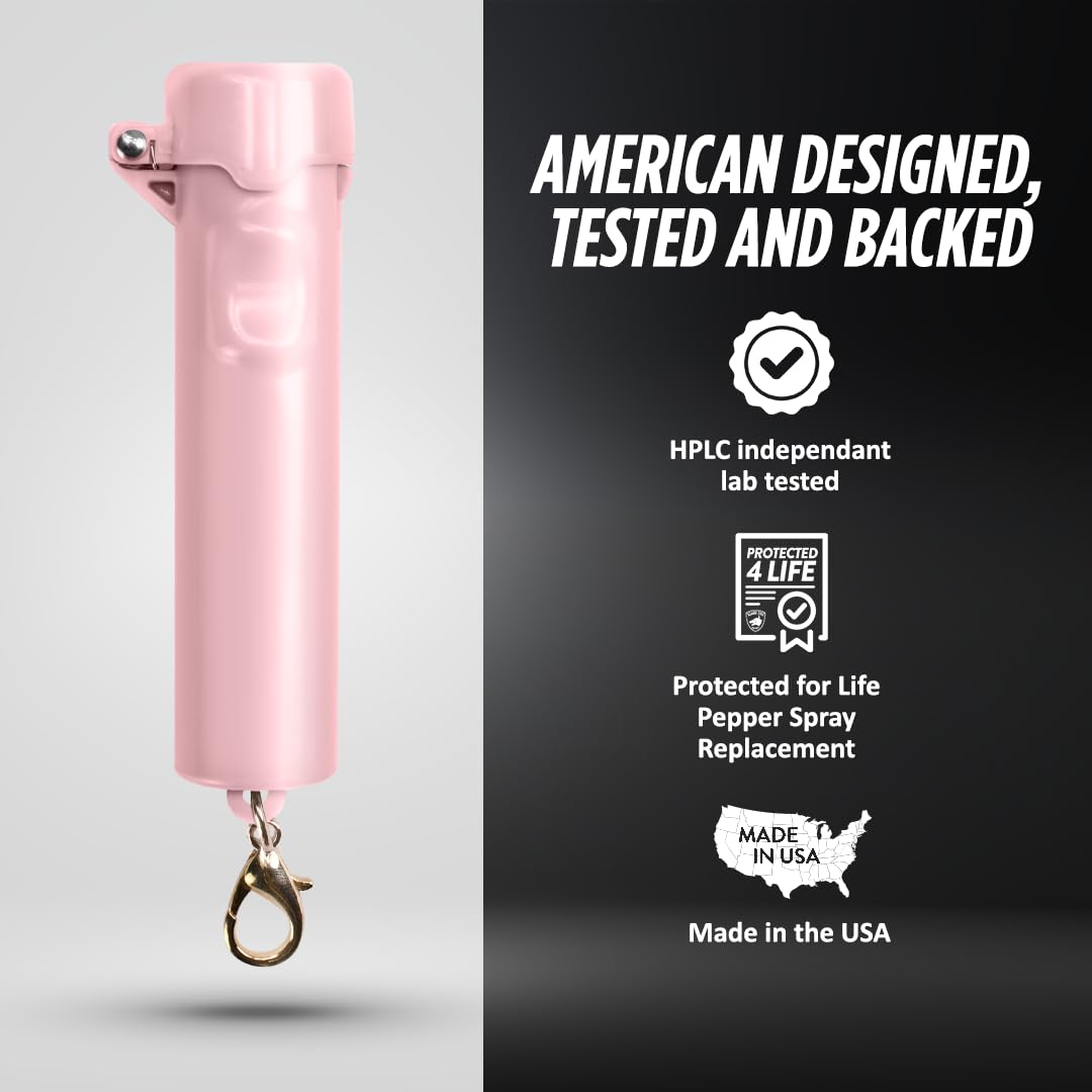 Packin' Heat 0.28 oz Compact Pepper Spray for Self Defense, Small Keychain Pepper Spray for Women, 12 ft Range, 1.44% Major Capsaicinoids, UV Dye, Push-Button Safety Cap, Snap Clip