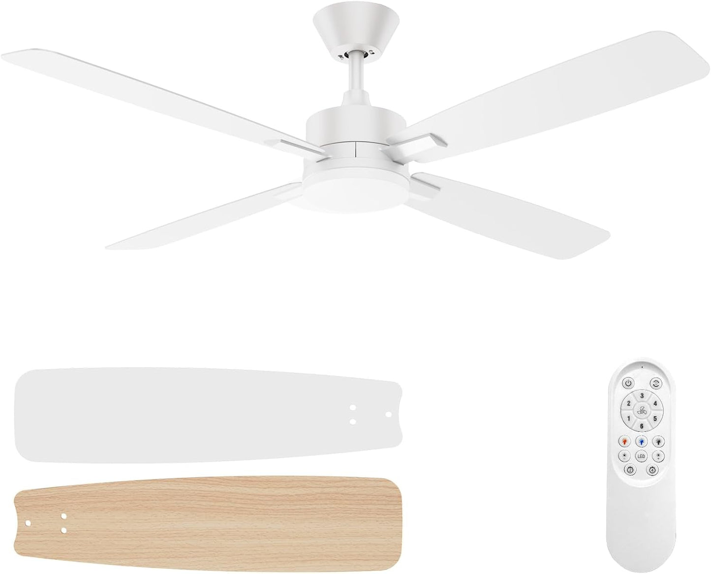 52-Inch Ceiling Fan with Remote Control & Dimmable Light - Noiseless DC Motor for Indoor/Outdoor Use