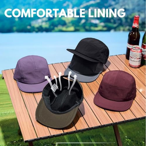 FASHIXD 5-Panel Running Hat Waterproof Nylon Quick-Dry Sun Cap – One Size, Black