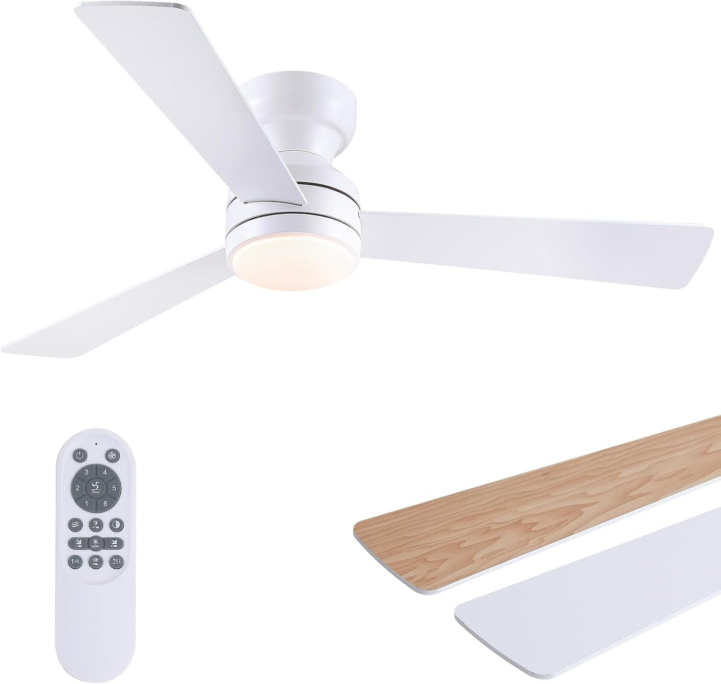 46” Black Low Profile Ceiling Fan with Lights & Remote Control - Dimmable, Noiseless, Reversible for Bedroom