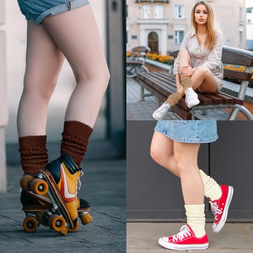 Women Slouch Socks 8 Pairs Long Knee High Boot Socks Thick Cotton Scrunch