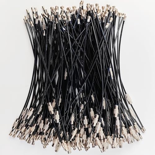 Royhoo 100Pcs 6in Black Stainless Steel Wire Keychains, 1.5mm Twist Barrel, Luggage Tag Loops