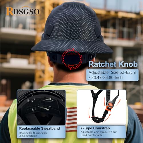 Full Brim Hard Hat Vented Construction Safety Helmet Industrial Work Hardhat for Workers 6 Point Adjustable Ratchet Suspension OSHA Approved