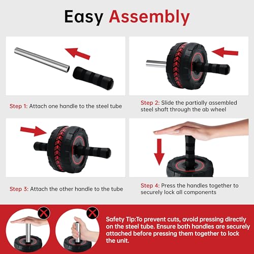 Ab Roller Wheel with Knee Pad - Core Strength Trainer Red