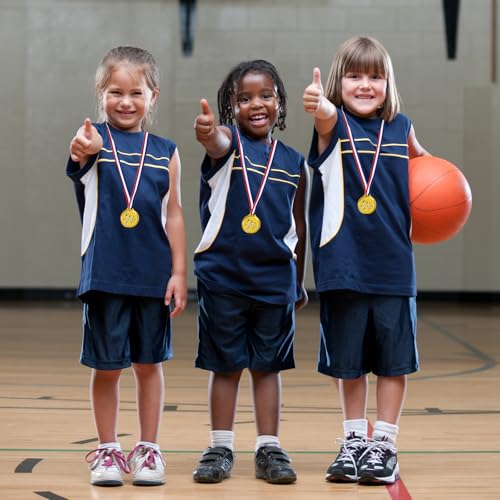 24 Pack Gold Plastic Winner Medals - 1.38 Inch with Neck Ribbon