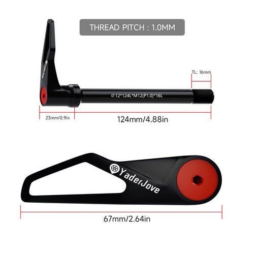 Thread Pitch 1.0mm Bicycle Hub Thru Axle Adapter Boost Forks Quick Release Thru Axle with Handle (12mm x 124mm Length)